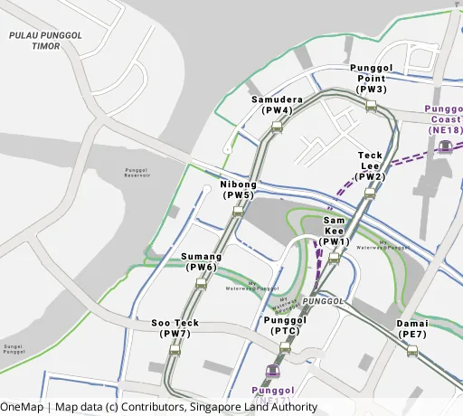 Map of the area around Blk 327C Sumang Walk in Punggol, showing 400 m and 1 km rings and 4 primary schools within 1 km