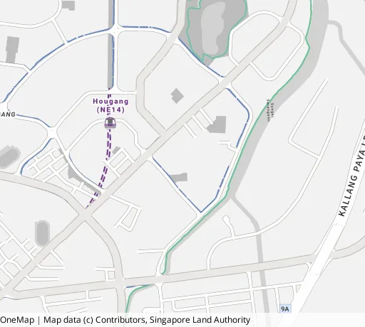 Map of the area around Blk 328 Hougang Ave 5 in Hougang, showing 400 m and 1 km rings and 2 primary schools within 1 km