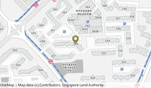 Location map of Blk 328 Hougang Ave 5, a HDB resale block in Hougang, Singapore