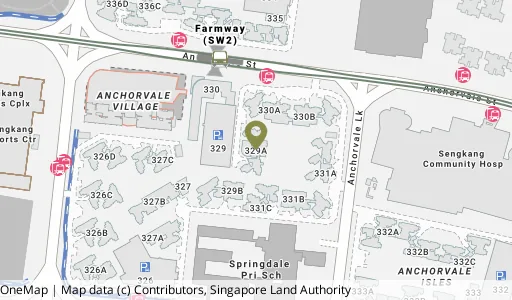 Location map of Blk 329A Anchorvale St, a HDB resale block in Sengkang, Singapore