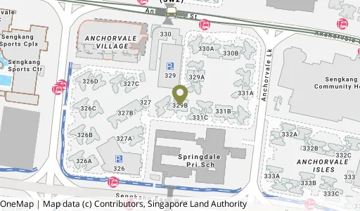 Location map of Blk 329B Anchorvale St, a HDB resale block in Sengkang, Singapore