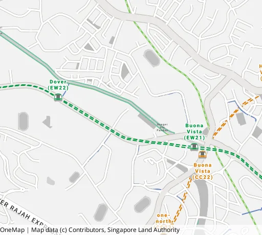 Map of the area around Blk 33 Ghim Moh Link in Queenstown, showing 400 m and 1 km rings and 1 primary school within 1 km