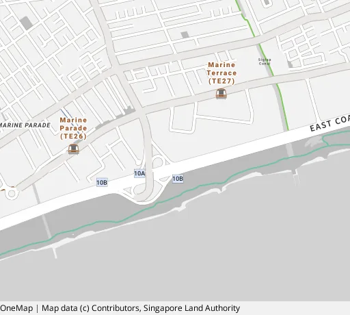 Map of the area around Blk 33 Marine Cres in Marine Parade, showing 400 m and 1 km rings and 3 primary schools within 1 km