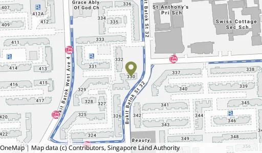 Location map of Blk 330 Bt Batok St 33, a HDB resale block in Bukit Batok, Singapore