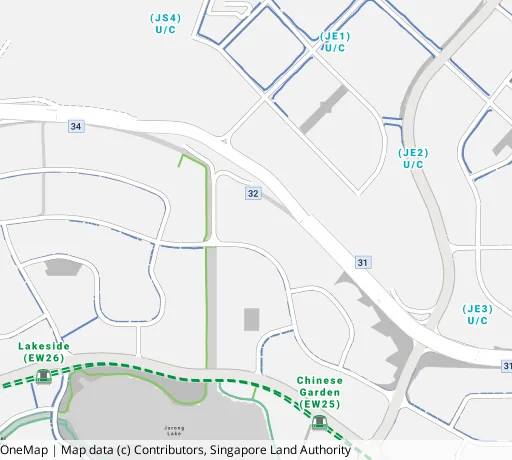 Map of the area around Blk 330 Jurong East Ave 1 in Jurong East, showing 400 m and 1 km rings and 3 primary schools within 1 km