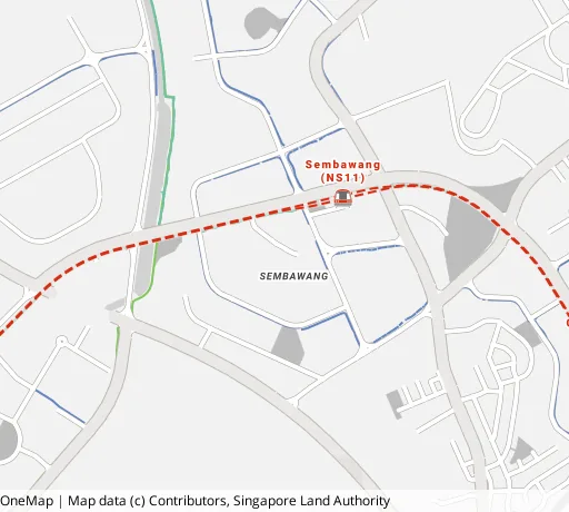 Map of the area around Blk 330 Sembawang Cl in Sembawang, showing 400 m and 1 km rings and 4 primary schools within 1 km