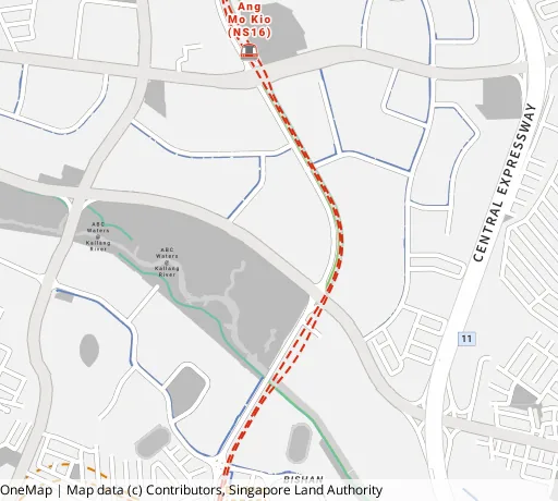 Map of the area around Blk 331 Ang Mo Kio Ave 1 in Ang Mo Kio, showing 400 m and 1 km rings and 2 primary schools within 1 km