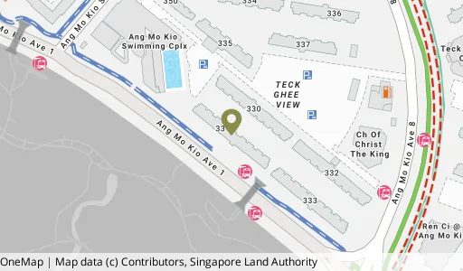 Location map of Blk 331 Ang Mo Kio Ave 1, a HDB resale block in Ang Mo Kio, Singapore