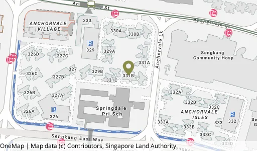 Location map of Blk 331B Anchorvale St, a HDB resale block in Sengkang, Singapore