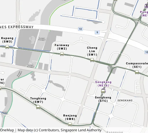 Map of the area around Blk 332A Anchorvale Link in Sengkang, showing 400 m and 1 km rings and 4 primary schools within 1 km