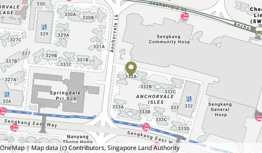Location map of Blk 332A Anchorvale Link, a HDB resale block in Sengkang, Singapore