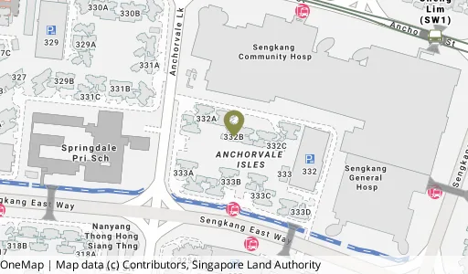 Location map of Blk 332B Anchorvale Link, a HDB resale block in Sengkang, Singapore
