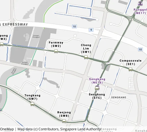 Map of the area around Blk 332C Anchorvale Link in Sengkang, showing 400 m and 1 km rings and 4 primary schools within 1 km
