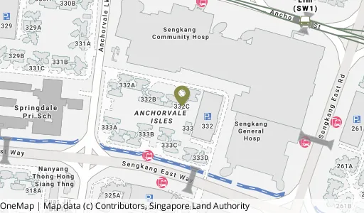 Location map of Blk 332C Anchorvale Link, a HDB resale block in Sengkang, Singapore