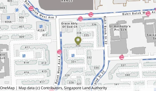 Location map of Blk 333 Bt Batok St 32, a HDB resale block in Bukit Batok, Singapore