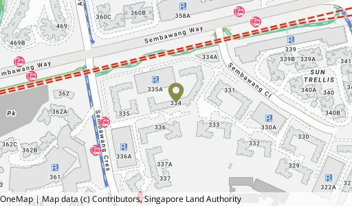 Location map of Blk 334 Sembawang Cl, a HDB resale block in Sembawang, Singapore
