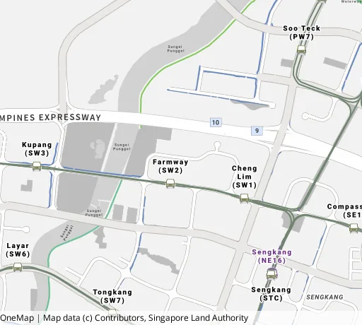 Map of the area around Blk 334B Anchorvale Cres in Sengkang, showing 400 m and 1 km rings and 4 primary schools within 1 km
