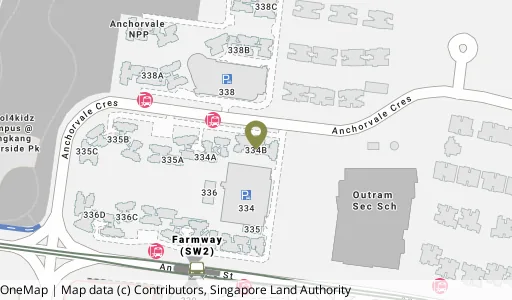 Location map of Blk 334B Anchorvale Cres, a HDB resale block in Sengkang, Singapore
