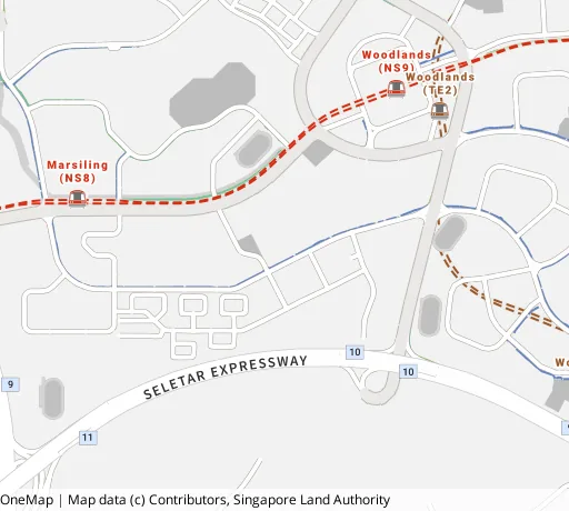 Map of the area around Blk 336 Woodlands Ave 1 in Woodlands, showing 400 m and 1 km rings and 3 primary schools within 1 km