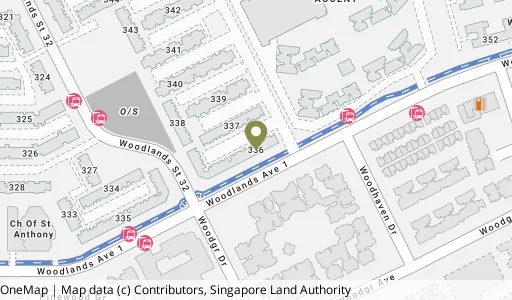 Location map of Blk 336 Woodlands Ave 1, a HDB resale block in Woodlands, Singapore