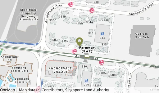 Location map of Blk 336B Anchorvale Cres, a HDB resale block in Sengkang, Singapore