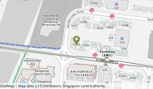 Location map of Blk 336D Anchorvale Cres, a HDB resale block in Sengkang, Singapore