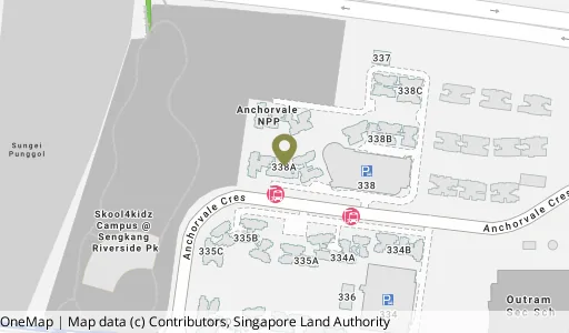 Location map of Blk 338A Anchorvale Cres, a HDB resale block in Sengkang, Singapore