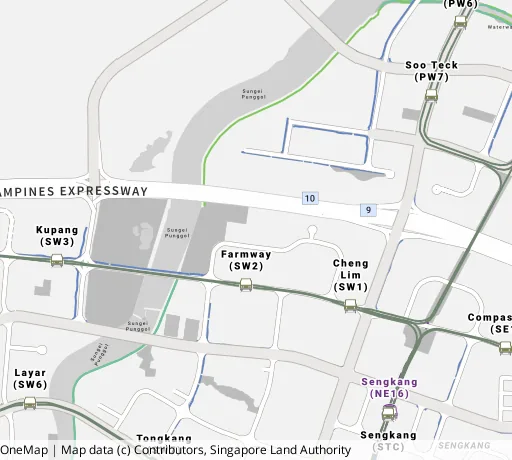 Map of the area around Blk 338B Anchorvale Cres in Sengkang, showing 400 m and 1 km rings and 2 primary schools within 1 km