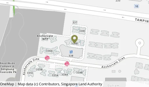 Location map of Blk 338B Anchorvale Cres, a HDB resale block in Sengkang, Singapore