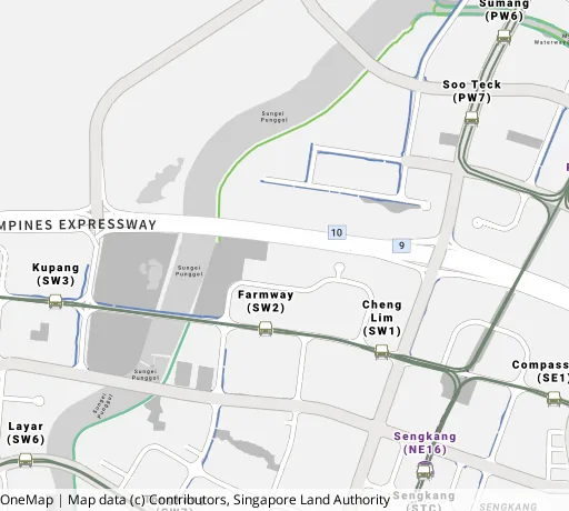 Map of the area around Blk 338C Anchorvale Cres in Sengkang, showing 400 m and 1 km rings and 3 primary schools within 1 km