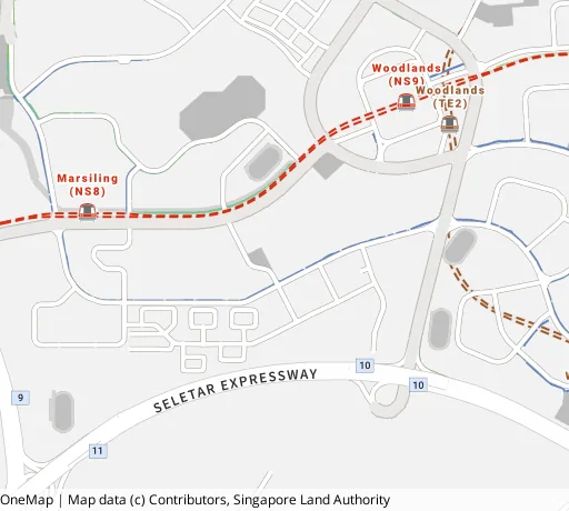 Map of the area around Blk 339 Woodlands Ave 1 in Woodlands, showing 400 m and 1 km rings and 3 primary schools within 1 km