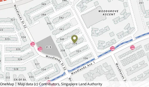 Location map of Blk 339 Woodlands Ave 1, a HDB resale block in Woodlands, Singapore