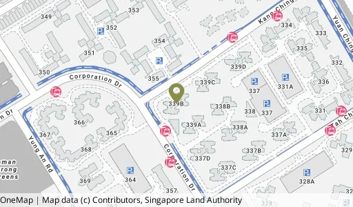 Location map of Blk 339B Kang Ching Rd, a HDB resale block in Jurong West, Singapore