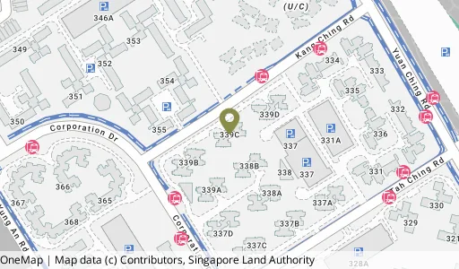 Location map of Blk 339C Kang Ching Rd, a HDB resale block in Jurong West, Singapore