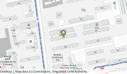 Location map of Blk 34 Bedok Sth Ave 2, a HDB resale block in Bedok, Singapore