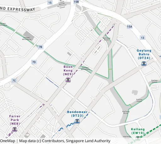 Map of the area around Blk 34 Whampoa West in Kallang/Whampoa, showing 400 m and 1 km rings and 2 primary schools within 1 km
