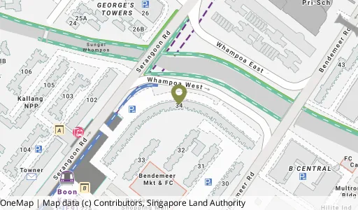 Location map of Blk 34 Whampoa West, a HDB resale block in Kallang/Whampoa, Singapore