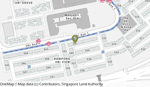 Location map of Blk 341 Ubi Ave 1, a HDB resale block in Geylang, Singapore