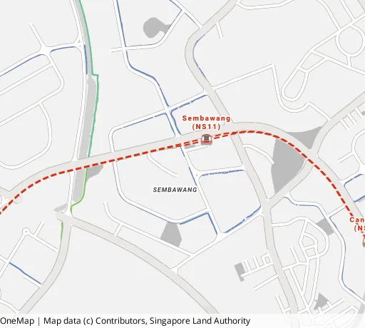 Map of the area around Blk 341A Sembawang Cl in Sembawang, showing 400 m and 1 km rings and 4 primary schools within 1 km