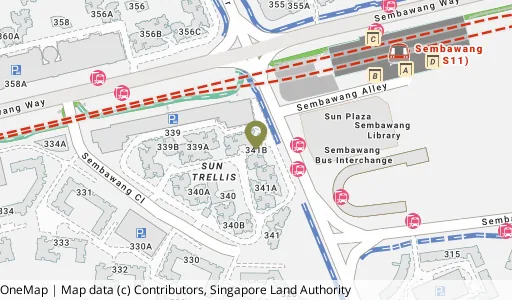 Location map of Blk 341B Sembawang Cl, a HDB resale block in Sembawang, Singapore