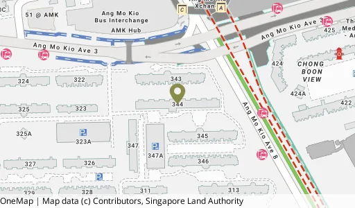 Location map of Blk 344 Ang Mo Kio Ave 3, a HDB resale block in Ang Mo Kio, Singapore
