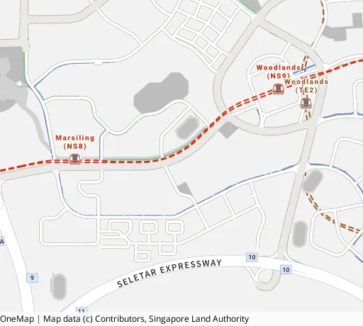 Map of the area around Blk 345 Woodlands St 32 in Woodlands, showing 400 m and 1 km rings and 3 primary schools within 1 km