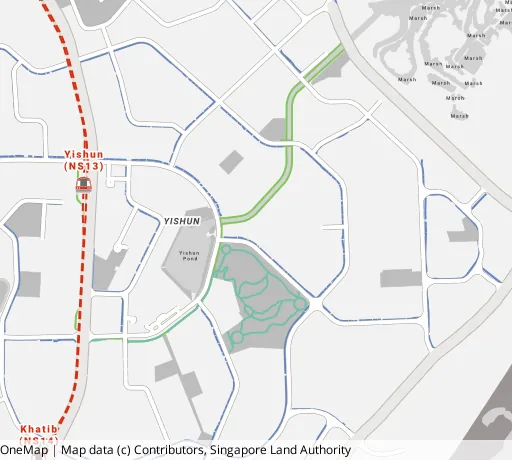 Map of the area around Blk 347B Yishun Ave 11 in Yishun, showing 400 m and 1 km rings and 4 primary schools within 1 km