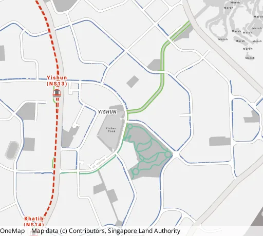 Map of the area around Blk 348A Yishun Ave 11 in Yishun, showing 400 m and 1 km rings and 4 primary schools within 1 km