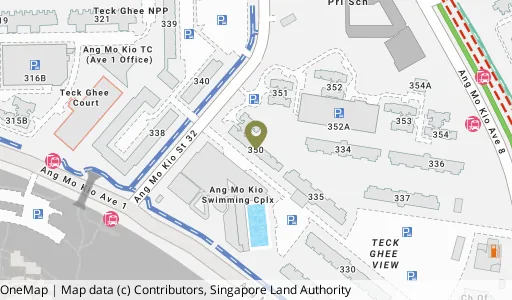 Location map of Blk 350 Ang Mo Kio St 32, a HDB resale block in Ang Mo Kio, Singapore