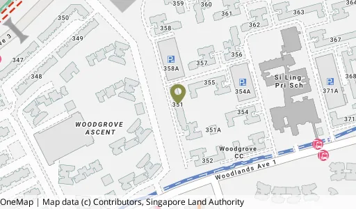 Location map of Blk 351 Woodlands Ave 1, a HDB resale block in Woodlands, Singapore