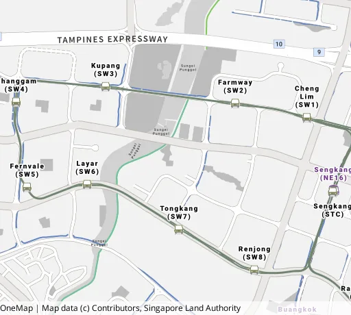 Map of the area around Blk 353A Anchorvale Lane in Sengkang, showing 400 m and 1 km rings and 4 primary schools within 1 km