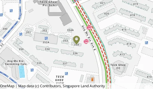 Location map of Blk 354 Ang Mo Kio St 32, a HDB resale block in Ang Mo Kio, Singapore