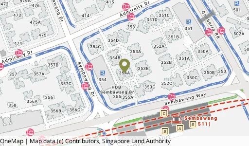 Location map of Blk 354A Admiralty Dr, a HDB resale block in Sembawang, Singapore