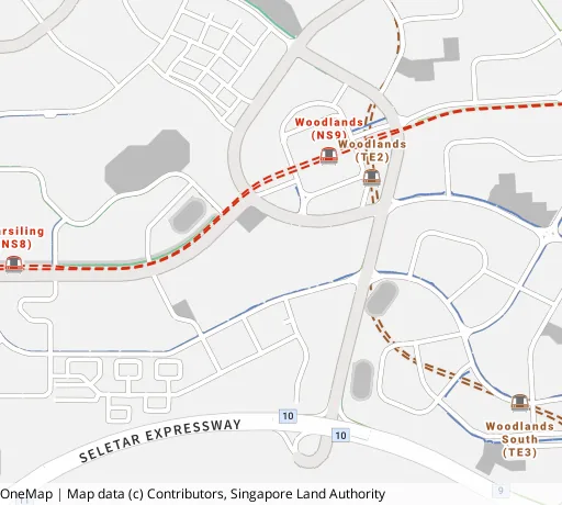 Map of the area around Blk 357 Woodlands Ave 5 in Woodlands, showing 400 m and 1 km rings and 5 primary schools within 1 km